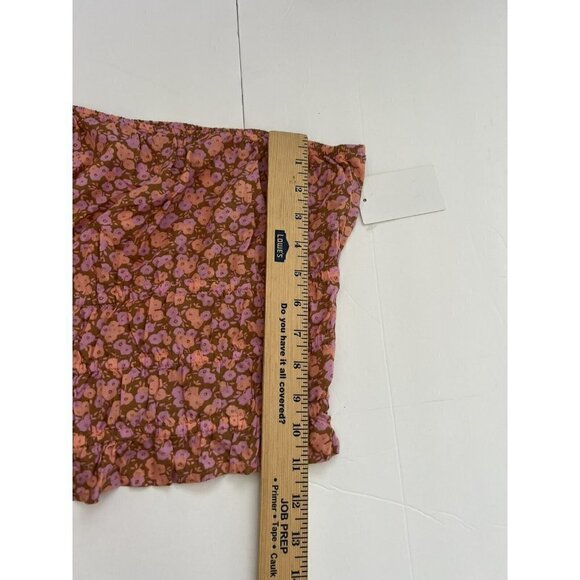 NWT BP Floral smoke Crop tank Top 1X bohemian One-Shoulder Tan Purple - Picture 10 of 11